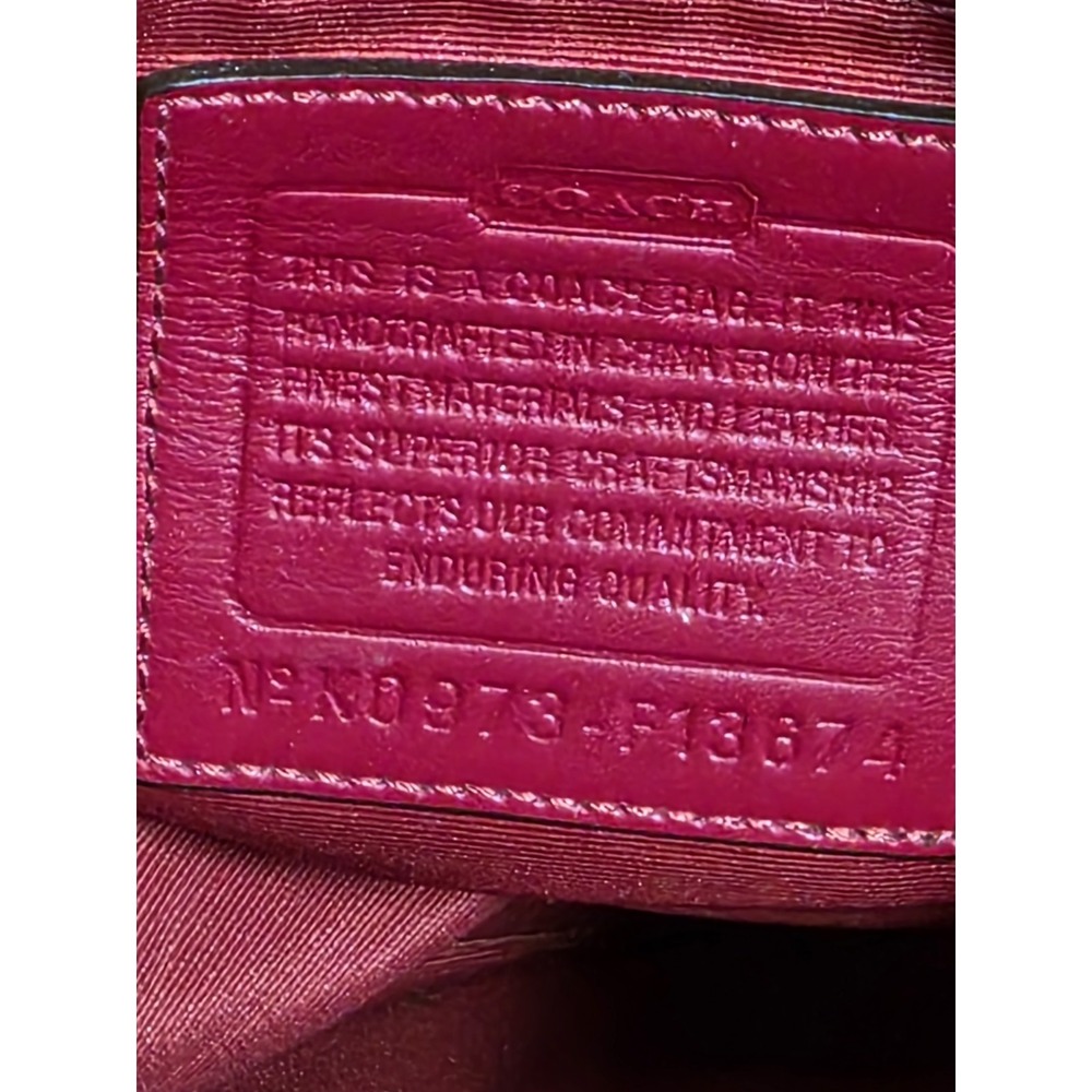 Coach Signature Canvas Shoulder Bag Red Leather Trim Zip Hobo Purse - Picture 9 of 10